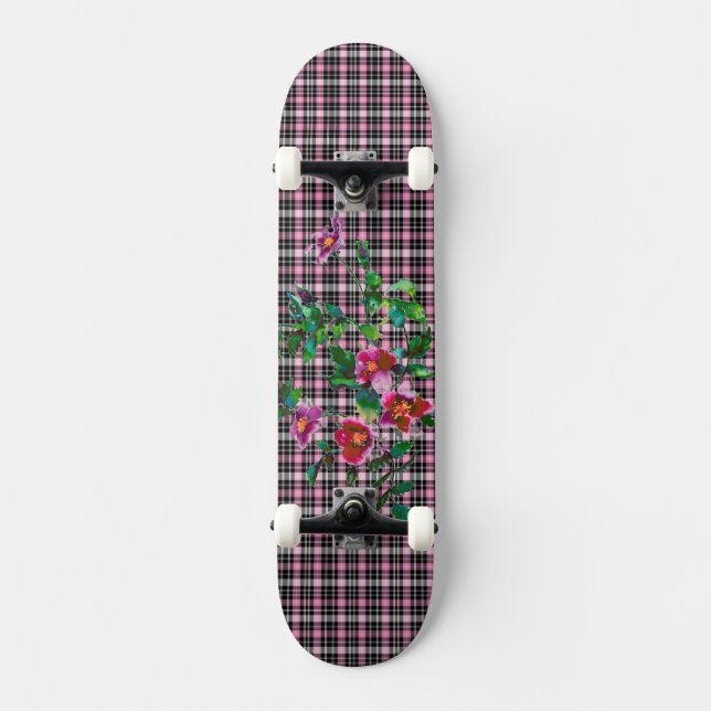 Skate Rosa pink e xadrez preta (Frente)