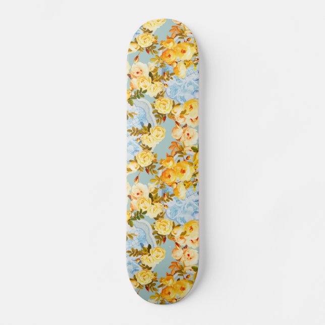 Skate Rosas amarelas em azul e lacrimejo (Frente)