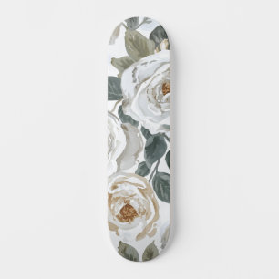 Skate Rosas de Jardim Floral Vintage aquarela branca