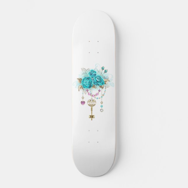 Skate Rosas Turquesa com Chaves (Frente)