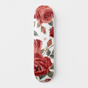 Skate Rosas Vermelhas Aquarela Floral Botânica Pintada