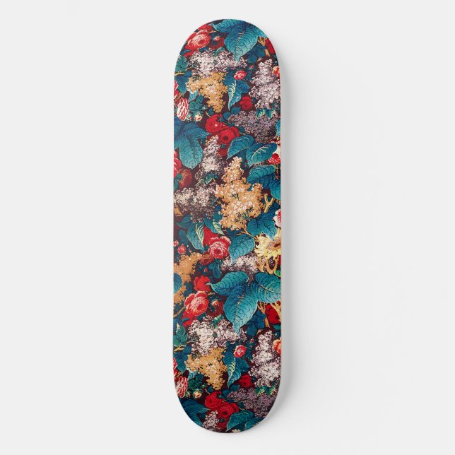 Skate Rosas vermelhas de vindima e padrão floral lilás (Frente)