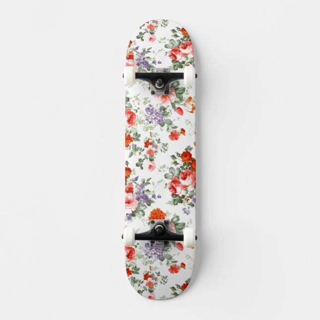 Skate Rosas vermelhas e flores do vintage (Frente)