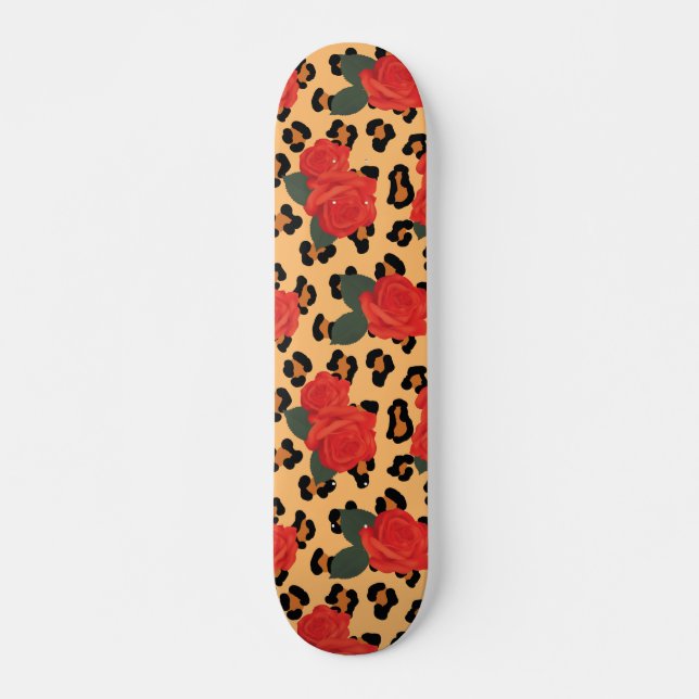 Skate Rosas vermelhas e Impressão Leopardo Duros (Frente)