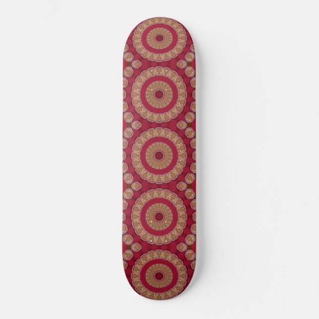 Skate Rosetas Mandala Vermelho Dourado Amarelo (Frente)