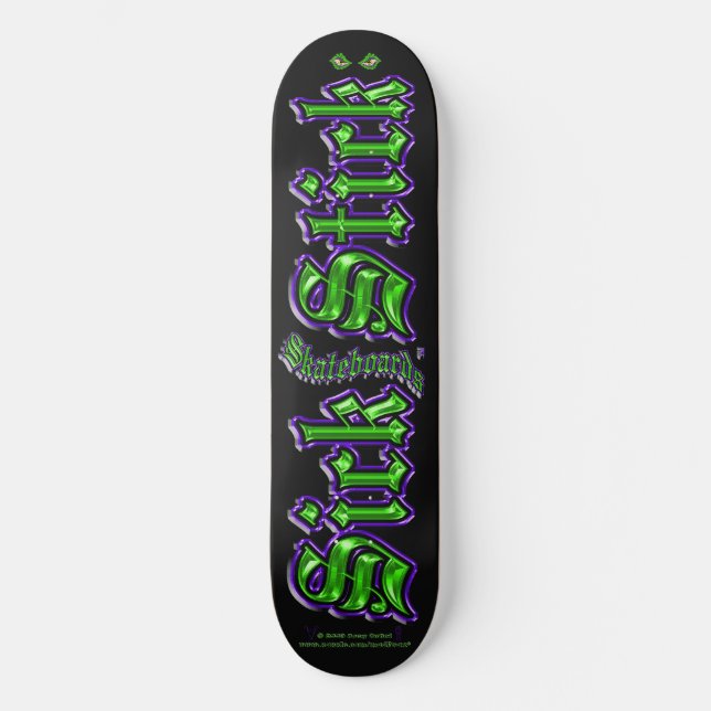 Skate Roxo e verde no preto ~ Sick Logo Pro Deck (Frente)
