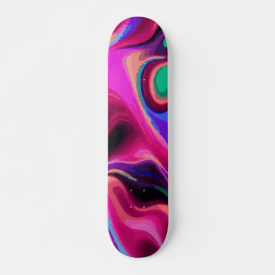 Skate Roxo Neon Verde e Azul Abstrato Pintura Redemoinho