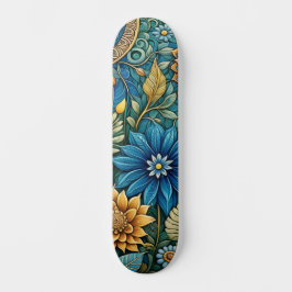 Skate Rua Abstrato de Girassol Design de Flor Azul