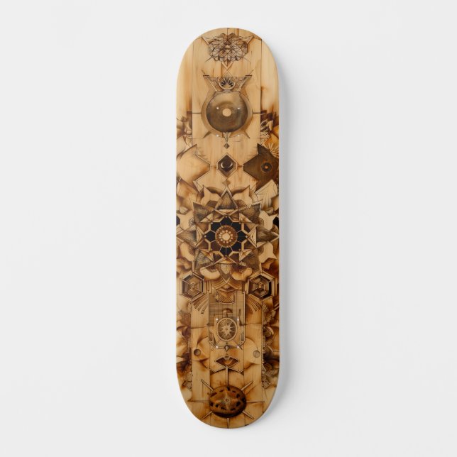 Skate Sacred geometry skateboard, pryrography on wood (Frente)
