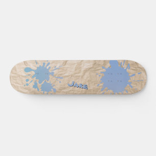Skate Salpico Azul em Papel Velho e Nome