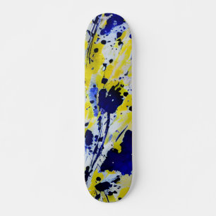 Skate Salpico de Tinta Azul Amarelo Abstrato Ousado