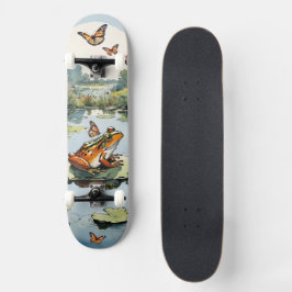 Skate Sapo Em Folha de Lótus com Borboletas