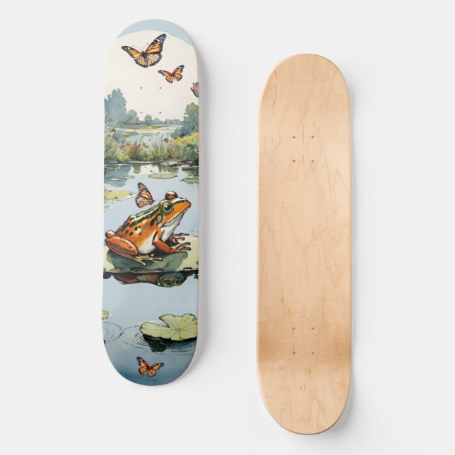 Skate Sapo Em Um Lily Pad Com Borboletas (Frente)