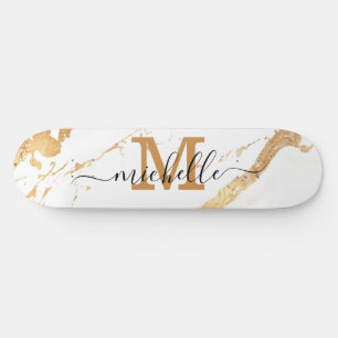 Skate Script de Monograma de Marble Dourado Elegante
