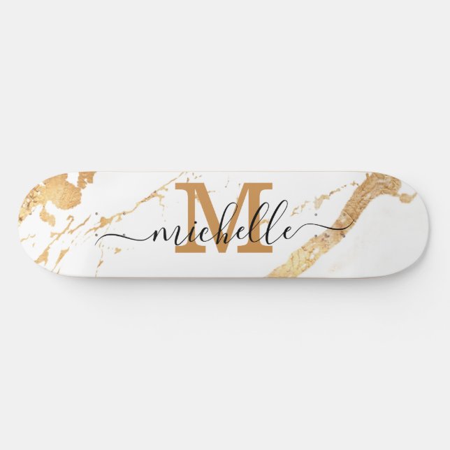 Skate Script de Monograma de Marble Dourado Elegante (Horz)