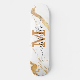 Skate Script de Monograma de Marble Dourado Elegante