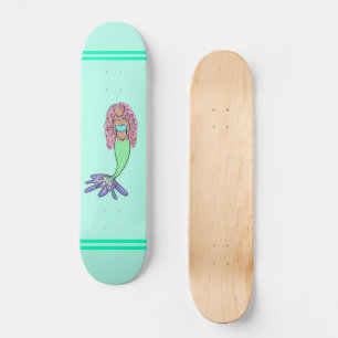 Skate sereia arco-íris rosa azul roxo verde preto encara