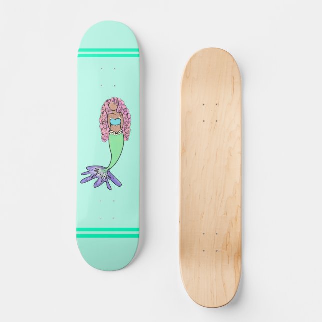 Skate sereia arco-íris rosa azul roxo verde preto encara (Frente)