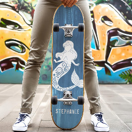 Skate Sereia da Praia de Blue Wood com Nome Personalizad