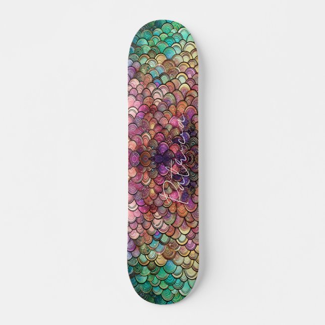 Skate Sereia Escala Girly Glitter Verde Roxo (Frente)