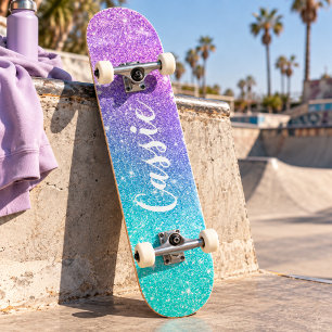 Skate Sereia feminina roxo brilho chic turquesa ombre