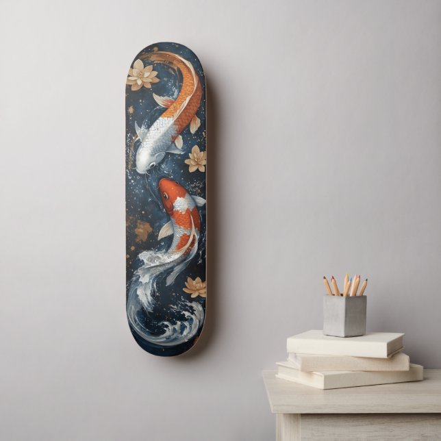 Skate Serene Koi Fish com Flores de Lotus (Arte de parede)
