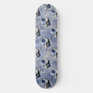Skate Série de Caveira Floral Azul Design 2