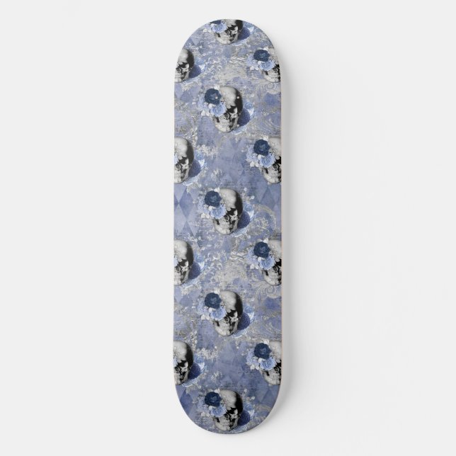 Skate Série de Caveira Floral Azul Design 2  (Frente)