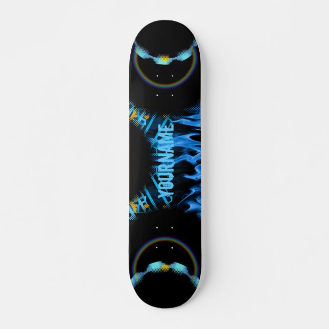 Skate Seu nome Azul Chama Whirl (Frente)
