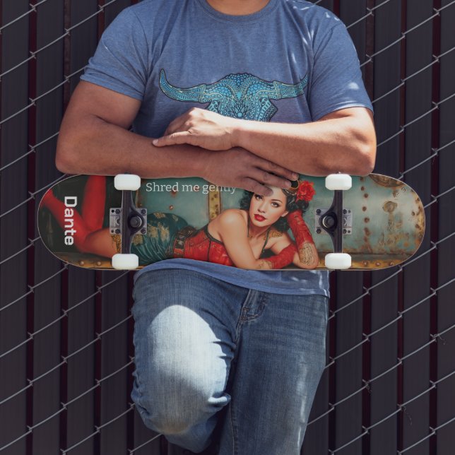 Skate "Shred me gently" steampunk pinup girl painting (Ao ar livre 3)