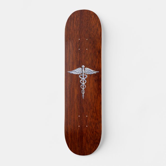 Skate Silver Caduceus - Símbolo Médico Mahogany Decor (Frente)
