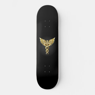 Skate Símbolo Poligonal Dourado Caduceus