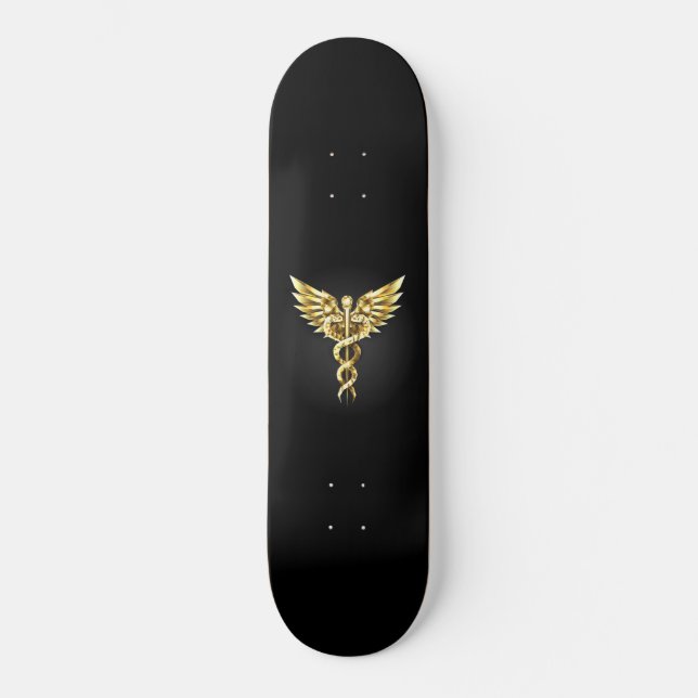 Skate Símbolo Poligonal Dourado Caduceus (Frente)