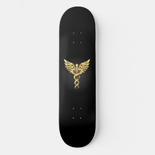 Skate Símbolo Poligonal Dourado Caduceus