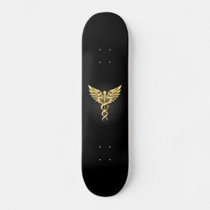 Skate Símbolo Poligonal Dourado Caduceus