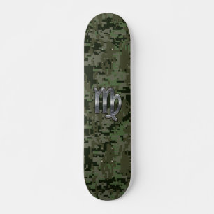 Skate Símbolo Virgo Zodiac na Camo Digital Verde Oleícol