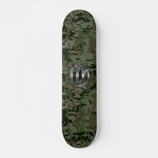 Skate Símbolo Virgo Zodiac na Camo Digital Verde Oleícol (Frente)