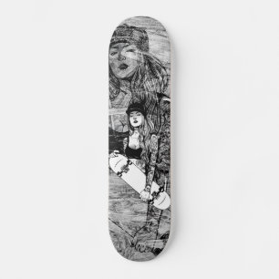 Skate Skateboards femme tatouée style urbain sur bois