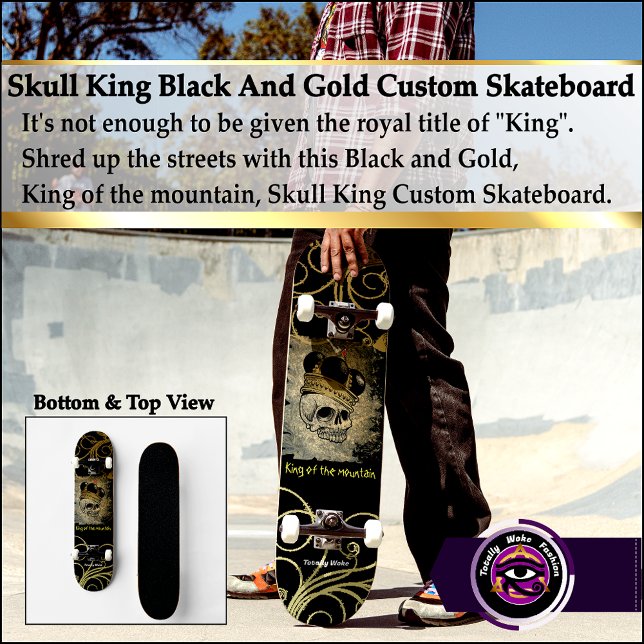 Skate Skull King Black E Dourado Quadro Personalizado (Criador carregado)