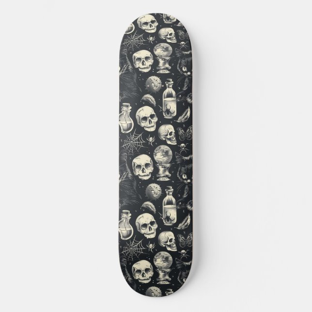 Skate Skulls Góticos Gatos Pretos e Aranhas Painéis (Frente)