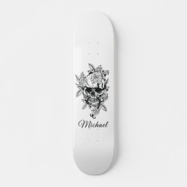 Skate Skulo Floral Desenhado Elegante Gótico e Nome
