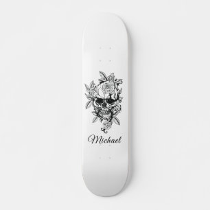 Skate Skulo Floral Desenhado Elegante Gótico e Nome