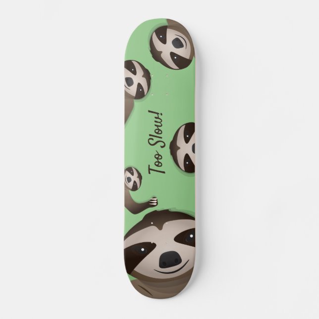 Skate Sloth Too Slow Green Animal Illustration (Frente)