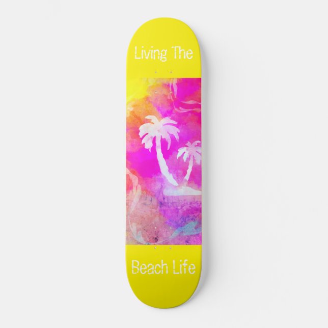 Skate Sol Rosa Definido Cor Pop Palm Tree Beach Life (Frente)