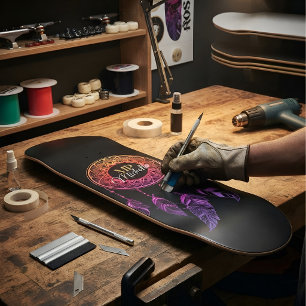Skate Sonho Boêmio Dreamcatcher Rosa e Roxo do Pôr do So