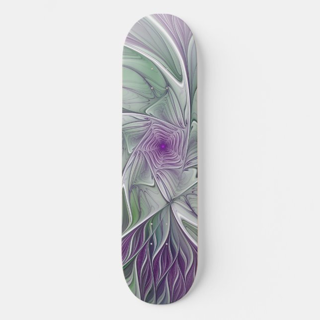 Skate Sonho de Flor, Arte Fractal Verde Abstrato púrpura (Frente)