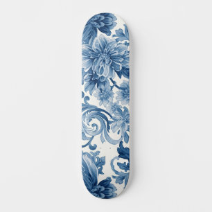 Skate Sonhos Azuis   Chinoiserie Floral em Aquarela