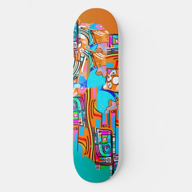 Skate Sonhos Elétricos Laranja E Ciano — Desenho Abstrat (Frente)