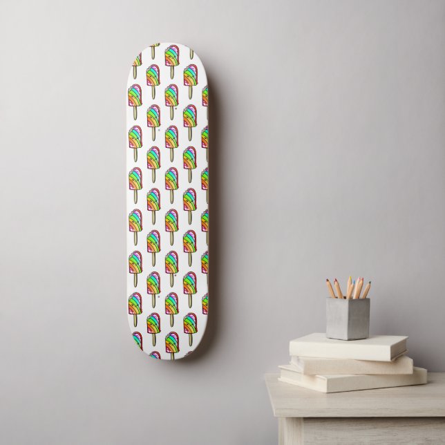 Skate Sorvete Arco-Íris Kawaii (Arte de parede)