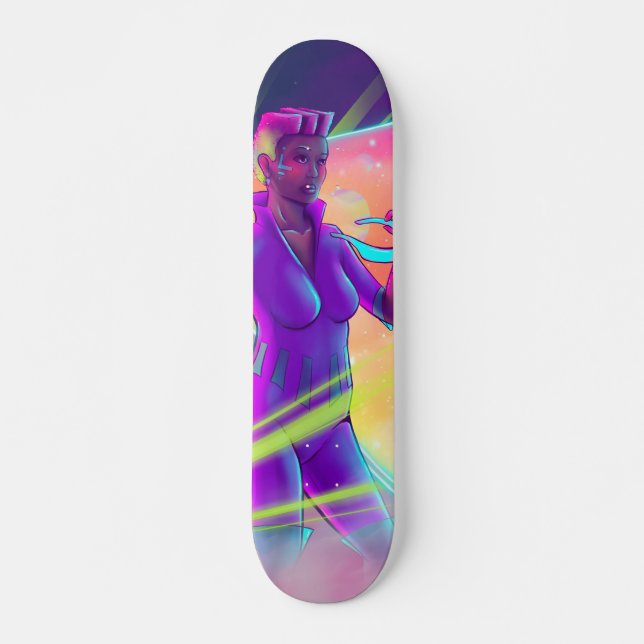 Skate Space Girl Synthwave Cyberpunk Futurística (Frente)